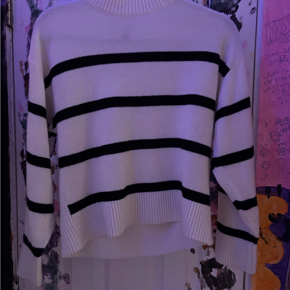 H&M Black and White Striped Turtleneck Sweater
